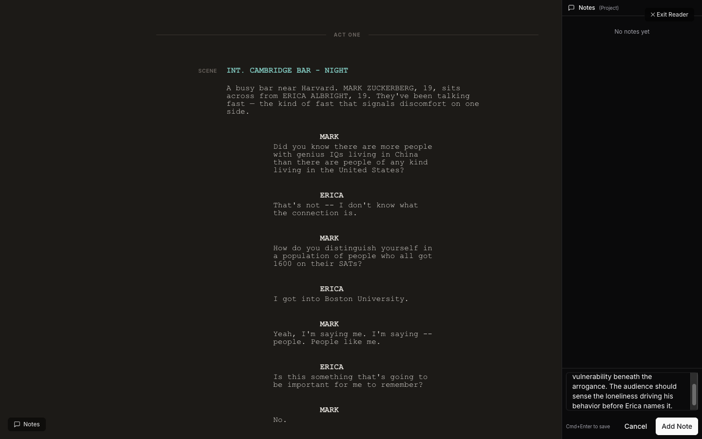 Fullscreen reader mode with notes